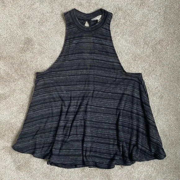 Express One Eleven Knit Sleeveless Striped Halter Top Open Back Black Gray S - Picture 1 of 6